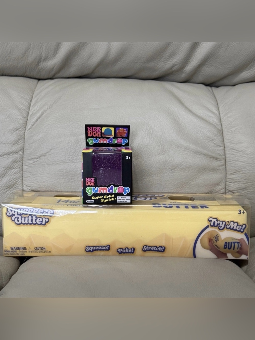 Needoh Schylling Purple Gum Drop & Sunny Days Sqeeeze Jumbo Butter Squishy